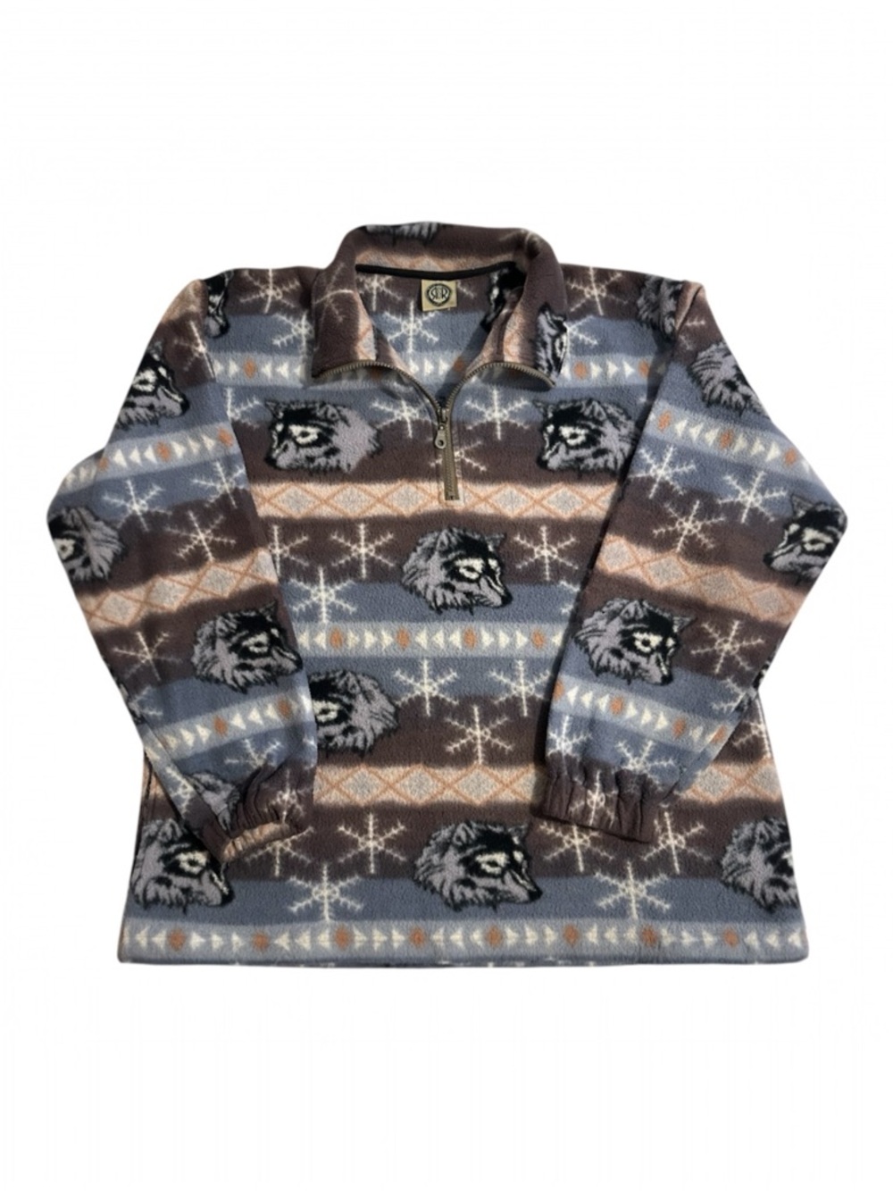 Vintage Cozy 1/4 Zip Fleece Winter Snow Husky / Wolf Animal Nature Design Unisex